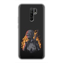 Силиконовый чехол с картинкой "Герой Pubg" на Xiaomi Redmi 9 (В огне)