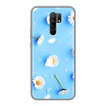 Чехол с Цветами для Xiaomi Redmi 9 (ромашки на голубом)