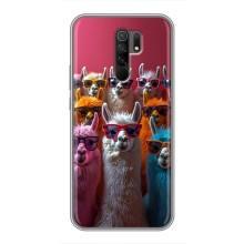 Чехол с принтом стильные животные для Редми 9 (Ламы в очках)