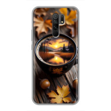 Чехол с уникальным дизайном «Осень с кофе» для Xiaomi Redmi 9 – Тёмный кофе