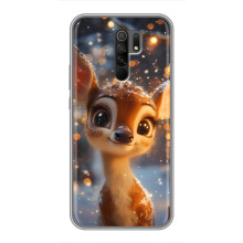 Яркий чехол для Xiaomi Redmi 9 с Зимними Оленятами – Оленёнок среди гирлянд