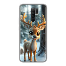 Яркий чехол для Xiaomi Redmi 9 с Зимними Оленятами – Оленёнок в лесу