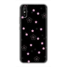 Чехол с розовым рисунком для Xiaomi Redmi 9A – Розовые цветы на черном