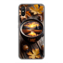 Чехол с уникальным дизайном «Осень с кофе» для Xiaomi Redmi 9A – Тёмный кофе