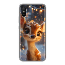 Яркий чехол для Xiaomi Redmi 9A с Зимними Оленятами – Оленёнок среди гирлянд