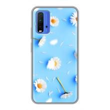 Чохол з Квітами для Xiaomi Redmi 9T (ромашки на блакитному)