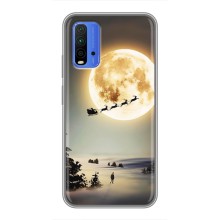 Новогодние, Праздничные Чехлы для Xiaomi Redmi 9T - 2024 год (Санта на луне)