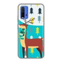 Силиконовый бампер с картинкой животных для Xiaomi Redmi 9T (Олень с шарфом)