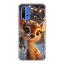 Яркий чехол для Xiaomi Redmi 9T с Зимними Оленятами (Оленёнок среди гирлянд)