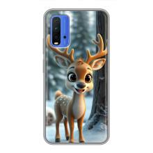 Яркий чехол для Xiaomi Redmi 9T с Зимними Оленятами (Оленёнок в лесу)