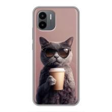 Чехол с принтом стильные животные для Редми А1 (Кот с кофе)