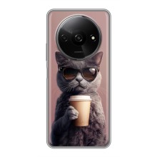 Чехол с принтом стильные животные для Сяоми Редми А3 (Кот с кофе)