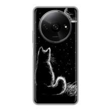 Чохол з принтом для Xiaomi Redmi A3x (AlphaPrint) Модні коти (Котик і місяць)