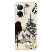 Рождественские, Праздничные Чехлы для Редми А5 (Девушка с елкой)