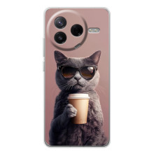 Чехол с принтом стильные животные для Редми К0 Ультра – Кот с кофе
