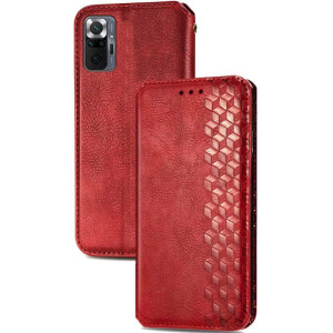 Кожаный чехол-книжка GETMAN Cubic (PU) для Xiaomi Redmi Note 10 Pro / 10 Pro Max – Красный