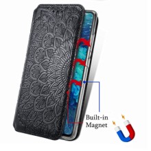 Кожаный чехол книжка GETMAN Mandala (PU) для Xiaomi Redmi Note 10 / Note 10s – Черный