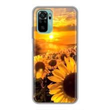 Чехол с Цветами для Xiaomi Redmi Note 10 (поле подсолнухов)