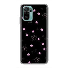 Чехол с розовым рисунком для Xiaomi Redmi Note 10 (Розовые цветы на черном)