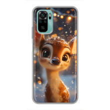Яркий чехол для Xiaomi Redmi Note 10 с Зимними Оленятами – Оленёнок среди гирлянд