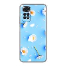 Чехол с Цветами для Xiaomi Redmi Note 11 / 11s (ромашки на голубом)