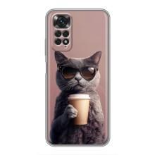 Чехол с принтом стильные животные для Сяоми Редми Ноут 11 / 11s – Кот с кофе