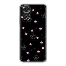 Чехол с розовым рисунком для Xiaomi Redmi Note 11 / 11s – Розовые цветы на черном