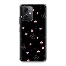 Чехол с розовым рисунком для Xiaomi Redmi Note 12 (5G) – Розовые цветы на черном