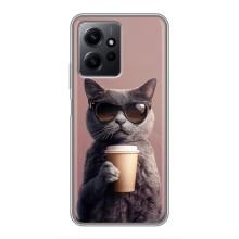Чехол с принтом стильные животные для Редми Ноут 12 (Кот с кофе)