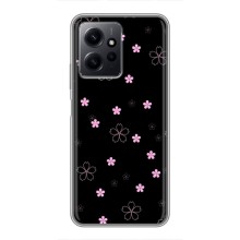 Чехол с розовым рисунком для Xiaomi Redmi Note 12 (Розовые цветы на черном)