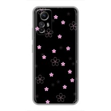 Чехол с розовым рисунком для Xiaomi Redmi Note 12s (Розовые цветы на черном)