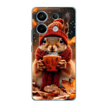 Печатный чехол «Зверята с кофе» для Xiaomi Redmi Note 13 Pro (5G) – Белка с кофе