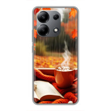 Чехол с уникальным дизайном «Осень с кофе» для Xiaomi Redmi Note 13 (4G) – Кофе и дождь