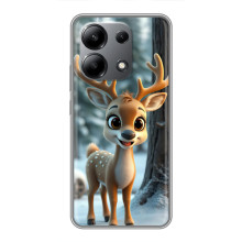 Яркий чехол для Xiaomi Redmi Note 13 (4G) с Зимними Оленятами – Оленёнок в лесу