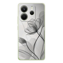 Чехол с цветочным принтом на Xiaomi Redmi Note 14 4G (Глобальная версия) (Черные цветы)