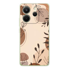 Чехол с цветочным принтом на Xiaomi Redmi Note 14 4G (Глобальная версия) (Коричневые цветы)