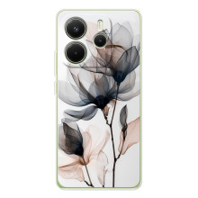Чехол с цветочным принтом на Xiaomi Redmi Note 14 4G (Глобальная версия) (Цветы на белом)