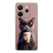 Чохол з принтом стильні тварини для Шіаомі Редмі Ноут 14 4G (Глобальна версія) (Кіт з кавою)