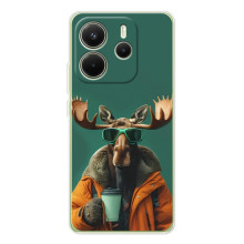 Чохол з принтом стильні тварини для Шіаомі Редмі Ноут 14 4G (Глобальна версія) (Лось з кавою)