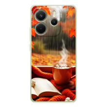 Чехол с уникальным дизайном «Осень с кофе» для Xiaomi Redmi Note 14 4G (EU) – Кофе и дождь