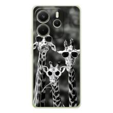 Силиконовый чехол с КАРТИНКАМИ лето для Xiaomi Redmi Note 14 4G (AlphaPrint) – Жирафы в очках