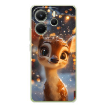 Яркий чехол для Xiaomi Redmi Note 14 4G (EU) с Зимними Оленятами (Оленёнок среди гирлянд)