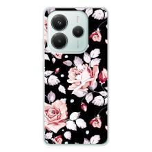 Чехлы с Цветами для Xiaomi Redmi Note 14 5G (VPrint) (Цветочки на черном)