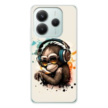 Чехол с Обезьянами Xiaomi Redmi Note 14 5G - (AlphaPrint) (Макака в наушниках)