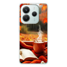 Чехол с уникальным дизайном «Осень с кофе» для Xiaomi Redmi Note 14 5G – Кофе и дождь