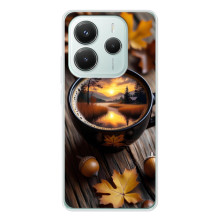 Чехол с уникальным дизайном «Осень с кофе» для Xiaomi Redmi Note 14 5G – Тёмный кофе