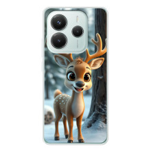 Яркий чехол для Xiaomi Redmi Note 14 5G с Зимними Оленятами – Оленёнок в лесу