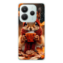 Печатный чехол «Зверята с кофе» для Xiaomi Redmi Note 14 5G – Белка с кофе