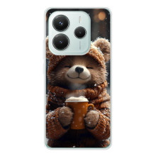 Печатный чехол «Зверята с кофе» для Xiaomi Redmi Note 14 5G – Мишка с кофе