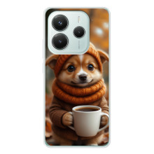 Печатный чехол «Зверята с кофе» для Xiaomi Redmi Note 14 5G – Песик с кофе